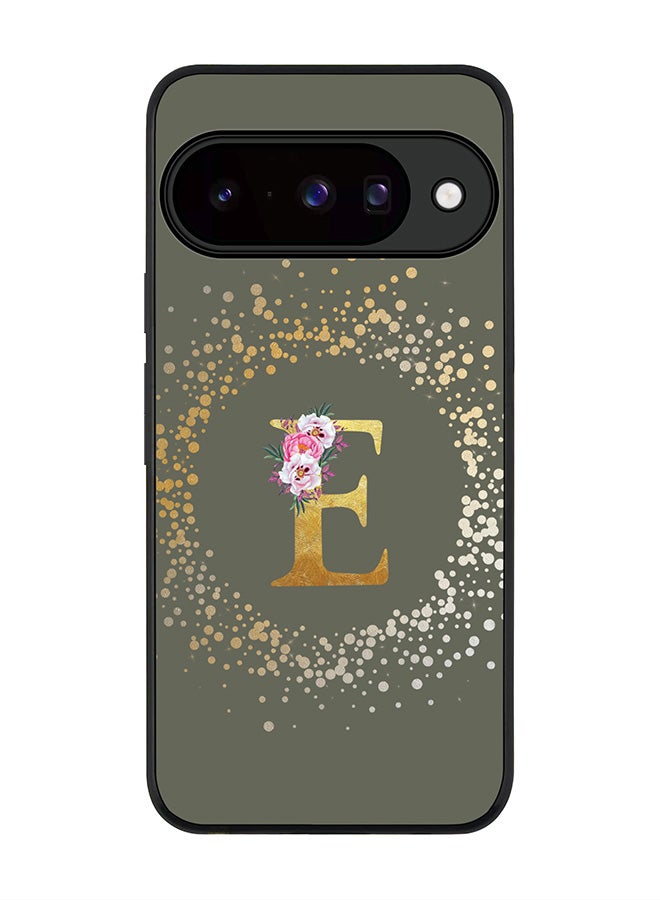 For Google Pixel 10 Case,Slim fit Camera Protection, Shockproof Thin Phone cover  - Custom Monogram Floral - E  (Olive Green )